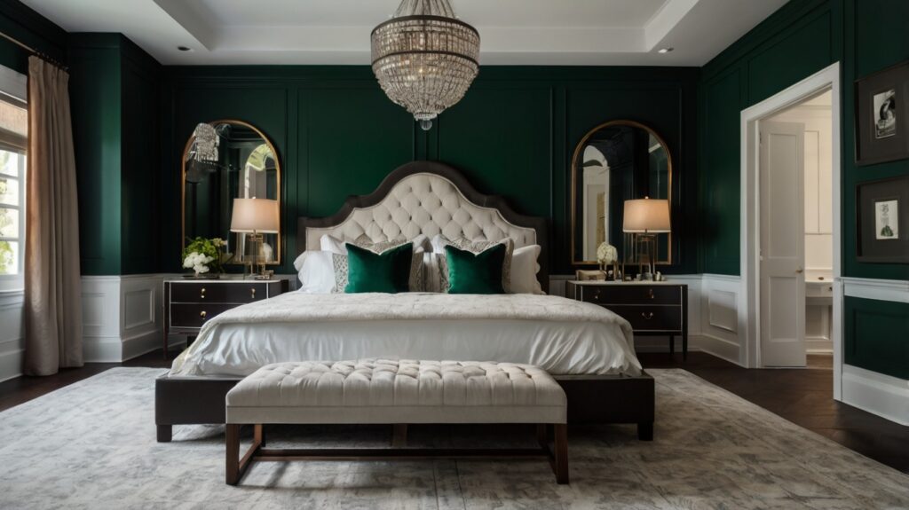 chambre vert foncée et blanc